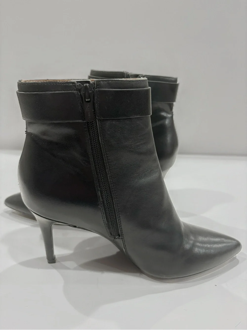 Calvin Klein Georgene Ankle Boots Women US 7 Black Leather Pointed Toe Chic Glam